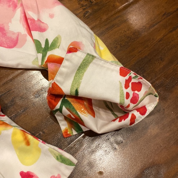 Chico's White Cotton Stretch Collared Blazer w/ Watercolor Floral Print Size 0 - Picture 9 of 13